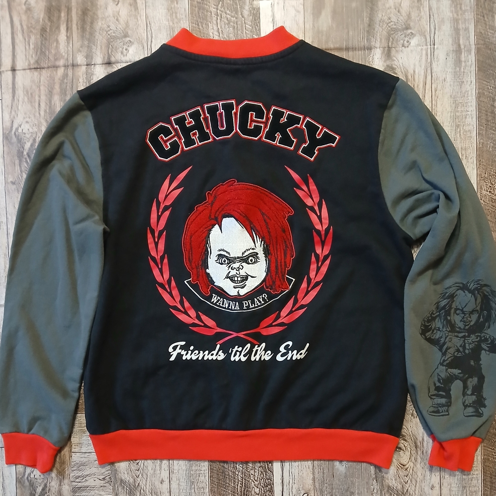 Chucky Themed Black and Red Bomber Jacket Mens Size S
